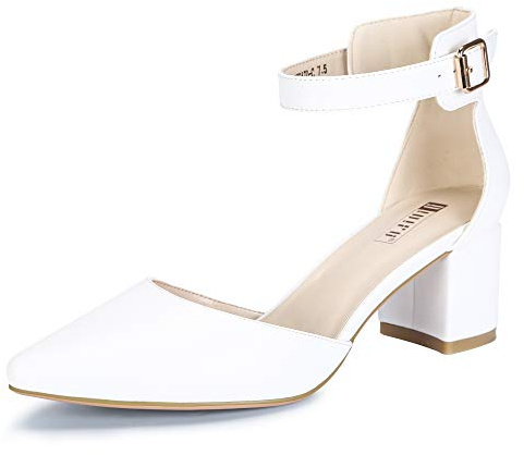 IDIFU Women's White Pumps Low Block Heels Size 8