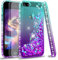 LeYi iPhone SE (2016 Edition) Case, iPhone 5S/5 Case and 2 Tempered Glass Screen Protector, Girl Glitter Liquid Cute Clear Silicone Shockproof Phone Cover for Apple iPhone SE 2016/5/5S Green Purple