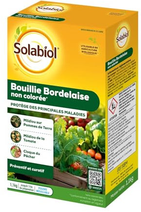 SOLABIOL Bouillie Bordelaise - 1,1Kg - 176L De Solution - Fongicide Polyvalent - Traitement Préventif & Traditionnel - Mildiou Tavelure Cloque Du Pêcher - Non Colorée SOBOU11N