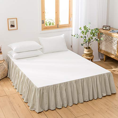BISELINA Cache-sommier en lin français avec volants plissés, 35,6 cm, en mélange de lin naturel et de coton, parure de lit douce et confortable pour ferme, (35,6 cm, lin)