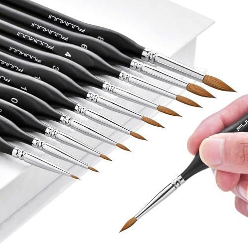 Fuumuui Kolinsky Sable Watercolour Brushes, 10pcs Miniature Art Brushes for Fine Detailing & Art Painting,For Watercolour, Acrylic, Models, Nail, Oil