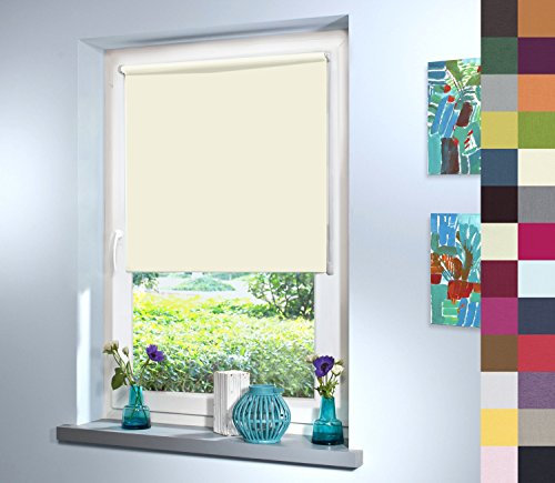 Verdunkelungsrollo nach Maß, Rollo Maßanfertigung Innenrollo, Rollos nach Maß, Balkontür, Blickdicht, für Fenster & Türen, Klemmfix ohne Bohren (250cm Höhe x 95cm Breite/Light Beige)