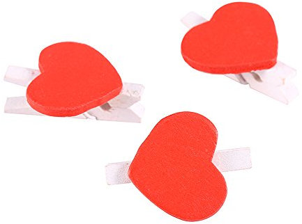 Raguso Mini pioli in Legno Clip a Cuore Rosso Mollette in Legno Naturale Memo Picture Photo Clips per la Festa Nuziale Decorazioni Artigianali Fai-da-Te con 50 Pezzi