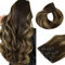 hotbanana Clip In Extensions Echthaar, Balayage Schokoladenbraun bis Karamellblond Unsichtbar Clip In Echthaar Extensions Günstig Haarverlängerung Glatt Remy Hair Extensions 40cm 120g 7 Stück