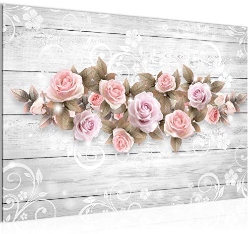 Runa Art Bild Blumen Rosen Modern Wandbilder Wohnzimmer 1 Teilig - Made In Germany - Holz Vintage Beige Flur 022315b