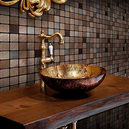 Alwayspon Wall Tile Transfers Sticker for Home Decor, Peel & Stick self-Adhesive splashback, Tile Decals for Living Room Kitchen Bathroom Decor, 25 Pieces Copper Metallic Mosaic Tile Sticker