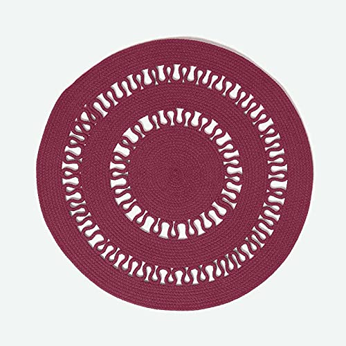 Homescapes Pflaume-farbener Teppich, rund, 90 cm, gehäkelter Teppich/Vorleger aus Baumwolle im Retro-Look mit Loop-Muster, flach gewebter Teppich für Schlafzimmer, Wohnzimmer, Flur oder Küche
