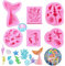 Moldes De Fondant Animales Marinos 6 Pcs Molde De Silicona Cola Sirena Molde Para Hornear Silicona Océano 3D Concha De Caballito De Mar Estrella De Mar Para Decoración De Tartas Chocolate Rosa
