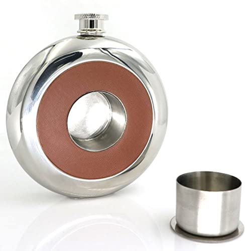 Gmjay 5oz Round Stainless Steel Hip Flask Built in Collapsible Cup