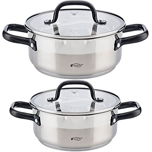 San Ignacio 2X CACEROLAS 20-24CM CON TAPA DE ACERO INOXIDABLE APTAS PARA INDUCCIÓN, PK4641
