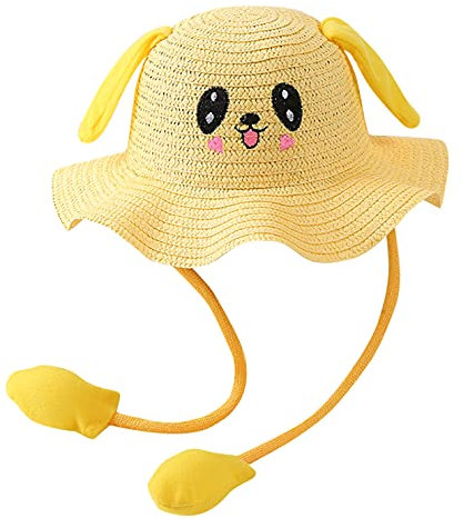 HUIFANG Sonnenhut für Kinder, Strandhut, umkehrbarer, atmungsaktiver Eimerhut,Sommer Baby Airbag Sonnenhut mit beweglichen Ohren Kinder Kaninchen Strohhüte Mützen, M-L