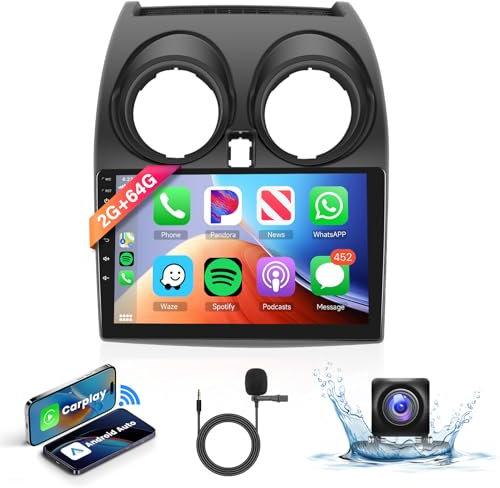 【2+64G】9Autoradio 2 Din per Nissan Qashqai J10 2006-2016 senza fili Carplay&Android Auto,Radio Stereo con Touchscreen Navi-GPS WIFI Bluetooth HIFI FM/RDS Mirror link Telecamera Posteriore AHD