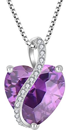 YL Damen Herz Halskette 925 Sterling Silber Anhänger Februar Geburtsstein Amethyst Kette Schmuck Geschenke für Mutter ihre Frau Freundin