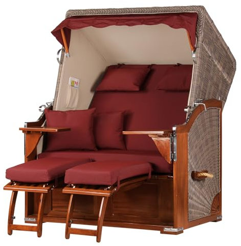 bene living Strandkorb-Set Schaalsee 2-Sitzer Mahagoni - PE grau - Modell 550 - Liftersystem