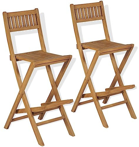 BULANED Klappbare Garten-Barhocker 2 STK Barhocker Outdoor Wetterfest, Barstühle, Gartenstuhl, Balkonstuhl, Massivholz Teak