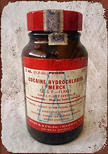 Targa in metallo con riproduzione vintage di cocaina cloridrato Flakes Bottle 20,3 x 30,5 cm