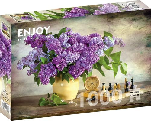 1000 Pieces Jigsaw Puzzle for Adults – Matte Finish, Soft Touch, Sturdy and Unique Pieces, Tight Fit, Vivid Colors, Missing Pieces Service – Still Life with Lilac and Chess Game – by ENJOY Puzzle