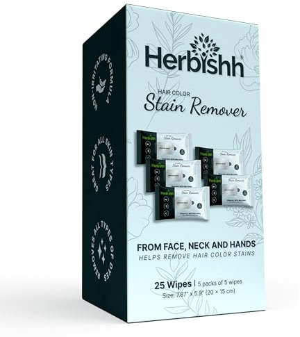 Herbishh Toallitas quitamanchas de color para el cabello, fórmula suave para limpieza de tinta, toallitas limpiadoras de color fáciles de limpiar para la piel, paquete de viaje con 5 toallitas, seguro