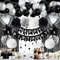 ZERODECO Schwarz Weiß Geburtstag Party Dekoration, Happy Birthday Banner mit Tissue Papier Pom Poms Blume Ballon für Geburtstag Party Dekorationen
