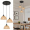 FORCOSO Rattan Pendelleuchte Esstisch 3 Flammig - Vintage Hängelampe Boho Style E27 Hängeleuchte Geflecht Decken für Wohnzimmer Schlafzimmer Esszimmer Küche(Ø21cm x3)