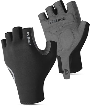 INBIKE Fahrradhandschuhe Sommer Halbfinger Atmungsaktiv Elastizität Rennrad 3mm SDR rutschfeste Polsterung Reflektierende Radhandschuhe MTB Handschuhe Kurz Herren Damen