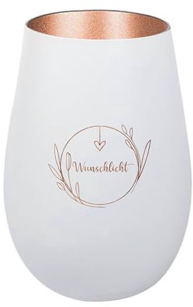 Der-Porzellan-Laden Windlicht mit Gravur Wunschlicht, Weiß Bronze, Teelichthalter aus Glas mit Spruch, Tischdeko modern
