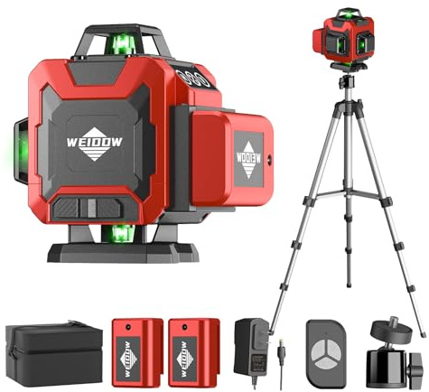 weiddw Laser Level with Tripod, Self Leveling Laser Level 4x360°, Green Line Laser 4D Laser Leveler Tool with 2Pcs Lithium Batteries for Picture Hanging, Tile, Home Renovation, Indoor