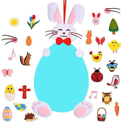 Fulenyi Ostern Filzhasen Set, Osterhase, Hasen-Bastelsets aus Filz mit abnehmbarem Ornament, Filz Osterhase Ostern Wand Basteln Hase Filz Osterdekorationen Set
