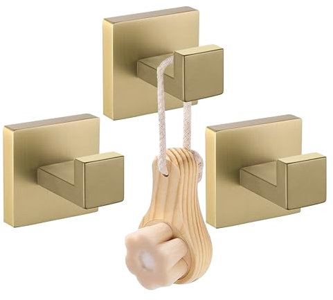 LANC Crochet de quincaillerie de salle de bain Patère en or brossé Porte-serviettes carré robuste Salle de bain Cuisine Garage Crochet mural SUS 304 Acier inoxydable mural 3-Pack, A8805BG-P3