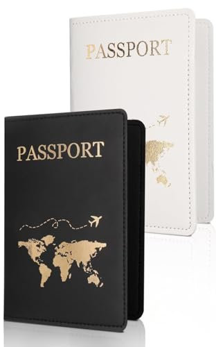 SHSHbuy Porte Passeport,2 Pcs Porte-Passeport Housse,PU Etui Passeport Cuir,Portefeuille de Voyage pour Passeport,Carte