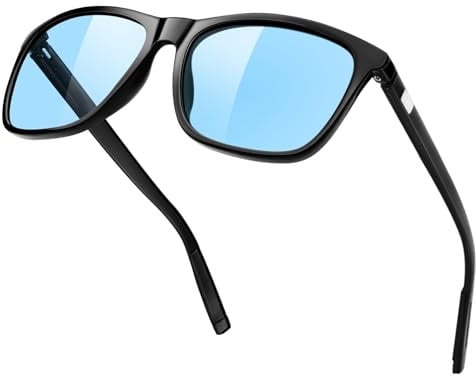 KANASTAL Blue Tinted Sunglasses Mens Womens Square Retro Classic Fishing Driving Travel Sun Glasses UV400 Protection - Black Frame Light Blue Lens