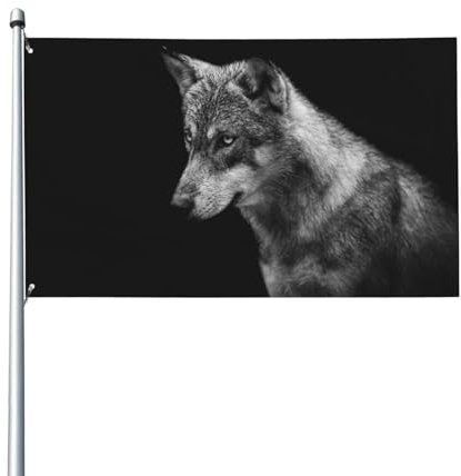 180 x 120 cm (6 x 4 Fuß) Grauer Wolf schwarzer Hintergrund, Flagge für Haus, Rasen, zum Aufhängen, Dekoration, Hofbanner, Urlaub, Willkommensflaggen mit 2 Metallösen, für den Innen- und Außenbereich