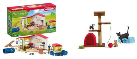 SCHLEICH Farm World 42607 Bauernhof Baby Tierhotel mit Tierpflegerin & Farm World 42501 Bauernhof Spielzeit für Niedliche Kätzchen Tiere Set
