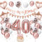40. Geburtstag Deko Roségold, Luftballon Deko 40. Geburtstag Damen Frauen, Geburtstagsdeko 40 Jahr, Roségold Weiß Luftballons 40 Geburtstag mit Banner Geburtstag Tortendeko für Geburtstag Dekoration