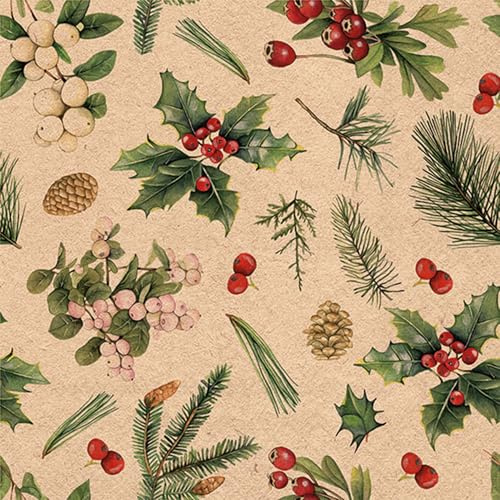 20 Servietten aus Recycling-Paper Weihnachten Zweige, Zapfen und Beeren im Winter als nachhaltige Tischdeko. Papierservietten mit Motiv. Auch für Decoupage und Serviettentechnik 33x33cm