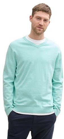 TOM TAILOR Herren Strickpullover mit V-Ausschnitt, 22232 - Soft Mint Green Melange, M