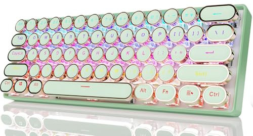 EWEADN G61 Teclado mecánico inalámbrico para máquina de escribir, 60 % mini con retroiluminación arcoíris, anti-fantasma, interruptor rojo, Bluetooth/2.4 GHz/USB-C lindo teclado estético, verde
