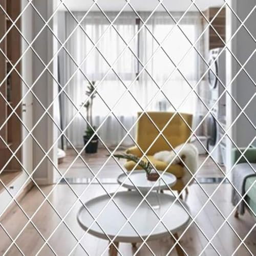yufana 32 Stück Dreiecke Acryl Wandspiegel, Spiegel Wandaufkleber, 3D Wandaufkleber Deko Spiegel, Ideal fur Die Dekoration Der Dekospiegel fur Wohnzimmer,Schlafzimmer,Badezimmer,KüChe,WäNde(50*100CM)