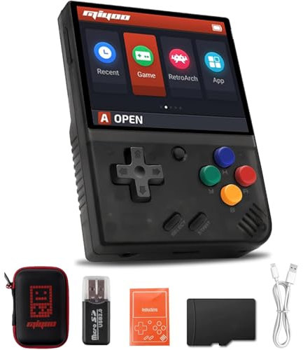 Whatsko MiyooMini V4 Handheld Spielkonsole,Miyoo-Mini Retro Konsole 64GB 10000 Games,Pocket Handheld Game Spielkonsole Cortex-A7 Linux System 2.8 Zoll IPS Screen 2000mAh(Schwarz)