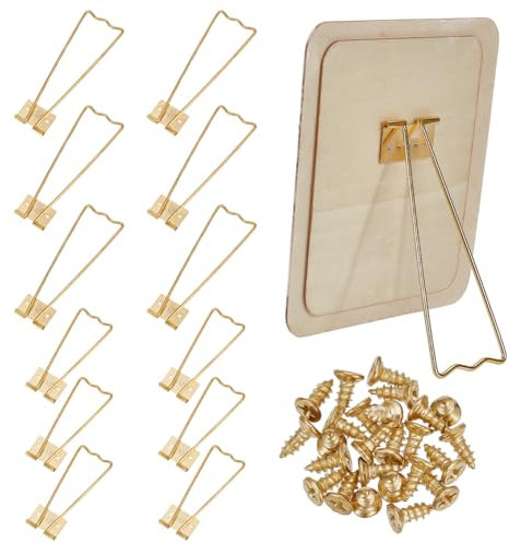 FINGERINSPIRE 12 soportes de marco de fotos de 2 estilos, soporte trasero de hierro, soporte de marco de fotos dorado, caballete con 24 tornillos, marco de fotos, soporte trasero, soportes de fotos,