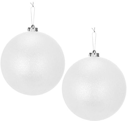 8'' Extra Large Christmas Ornaments Balls Oversized Christmas Hanging Ball Plastic Glitter Ball Christmas Ball Ornaments for Yard Outdoors Lawn Tree Hanging Decorations(2, White, 8 inch)