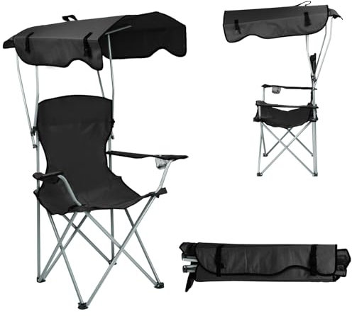 WODFARR Chaise de Camping Pliante, Fauteuil de Jardin, Porte-gobelet, Parasol, Sac,Charge Max 120 KG, pour Randonnée, Plage, Pêche/Simple/Pratique/Facile/Décontracté (Noir,1PC)