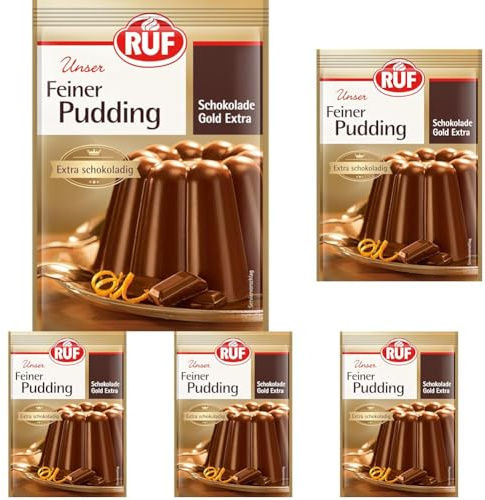 RUF Feiner Pudding Schokolade mit herzhaftem Kakao Aroma, extra schokoladig, glutenfrei und vegan, nur mit Milch und Zucker aufkochen, 3x46g (Packung mit 5)