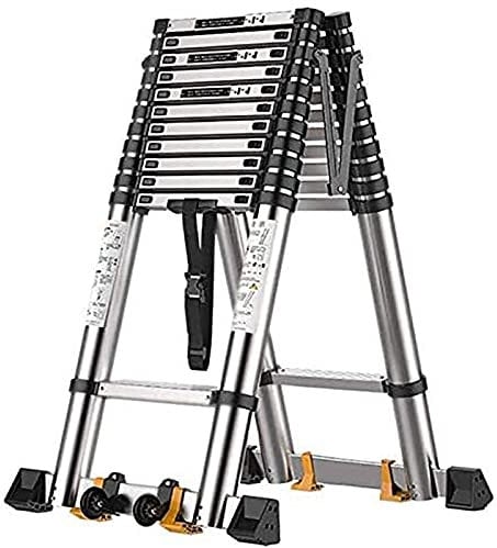 CWLPSL Aluminum Telescopic Ladder 330 Pound Capacity Extendable Extension Ladder with Spring Loaded Locking Mechanism for Home Office Loft Use -2.3m+2.