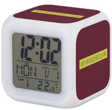 Fabulous Wecker, Würfel, beleuchtet, Rot – Buy High Sell Low Crypto Currency Trading Blockchain Finance Business Bitcoin Humor Meme – 7,8 x 7,8 x 7,8 cm – Retro Beleuchtung, mehrfarbig, LED