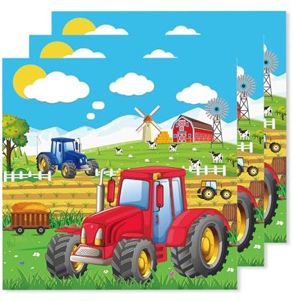 ParPix 20 Stück Servietten Traktor, 33x33cm Traktor Deko Servietten, Traktor Servietten Kindergeburtstag, Traktor Geburtstag Deko Papierservietten, Bauernhof Geburtstag Deko Servietten, Traktor Party