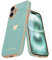 Teageo for iPhone 16 Case with 2 Screen Protector Heart Pattern for Women Girls Luxury Bling Plating Soft TPU Anti-Scratch Shockproof Bumper Phone Case for iPhone 16, Teal