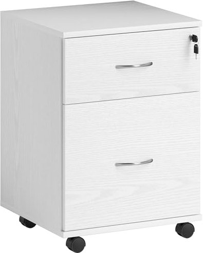 HOMCOM 2 Drawer Lockable Filing Cabinet with Wheels, Mobile Filing Cabinet for Home Office, Small Printer Stand, White Wood Grain