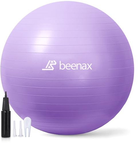 Beenax Thick Strong Exercise Pregnancy Ball 55cm 65cm 75cm, Anti-Burst Gym Swiss Ball with Pump Included for Yoga, Fitness, Labour, Pilates, Stability, Balance