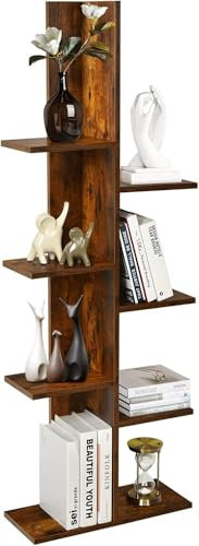 FANTASK Libreria a forma di albero da 141 cm, con 8 ripiani, colore marrone, scaffale per ufficio autoportante, scaffale decorativo, scaffale